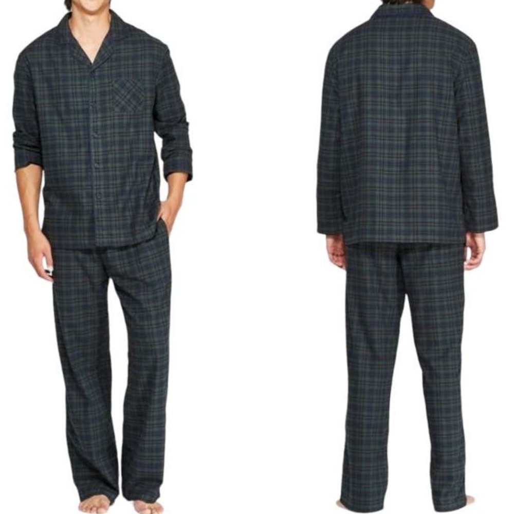 GOODFELLOW & CO. FOREST GREEN PLAID POCKETED PAJAMA SET SMALL